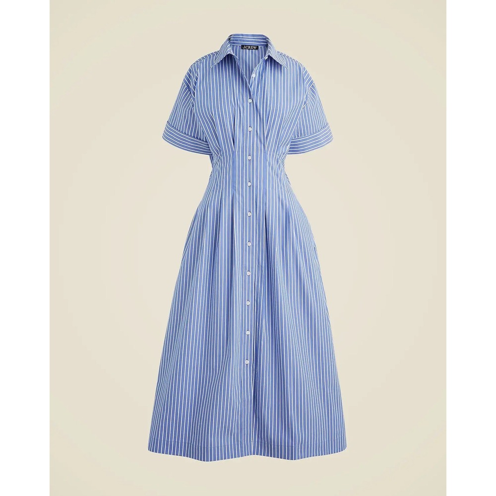 J.Crew Shirtdress Blue White Striped Short Sleeve Fit Flare Organic Cotton